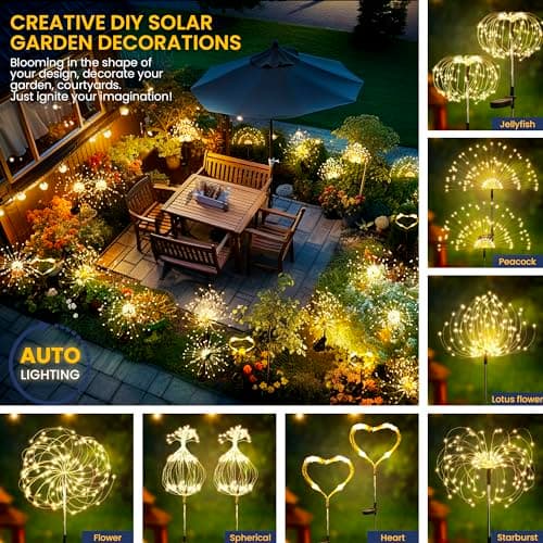 120 LEDs, Fairy Design, Waterproof, Garden Decor, Solar Powered for Yard, Pathway, Flowerbed, Planter, Balcony, Gifts for Mom GIGALUMI 2 Pack Solar Firework Lights Outdoor, Garden Decor, Warm White B0CPHZL35M