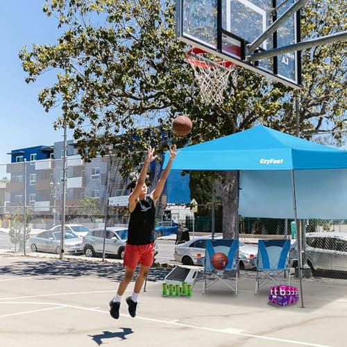 EzyFast Ultra Compact Backpack Canopy, Pop Up Shelter, Portable Sports Cabana, 7.5 x 7.5 ft Base / 6 x 6 ft top for Hiking, Camping, Fishing, Picnic, Family Outings