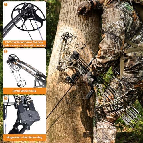 Compound Bow Package for Adults and Teens, 0-70 Lbs Draw Weight,23.5"-31" Draw Length,Limbs Made in USA,Lightweight Design,Archery Hunting Bow Set, Fully Adjustable,2024 New