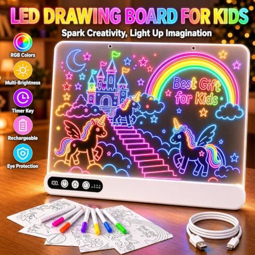 Led Drawing Board with 14 Light Effects,16" Rechargeable Glow Doodle Led Note Board with Colorful Markers,Neon Art Dry Erase Doodle Glow Drawing Tablet,Chritmas Birthday Festival Gifts for Kid (White) B0H1HPZ583