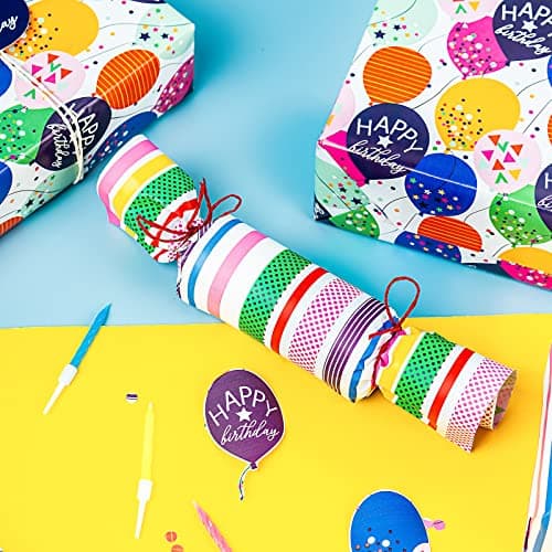 WRAPAHOLIC Reversible Birthday Wrapping Paper - Mini Roll - 17 Inch X 33 Feet - Colorful Balloon with Confetti Design for Birthday, Holiday, Party, Baby Shower B0BJ6V38SZ