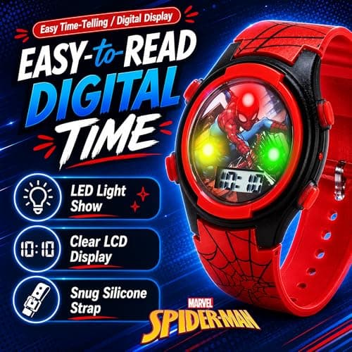 Marvel Spider-Man Kids Watches – Digital Display, Interactive Features, Adjustable Strap, Vibrant Spider-Man Graphics, Durable for Active Kids B073VBBX59