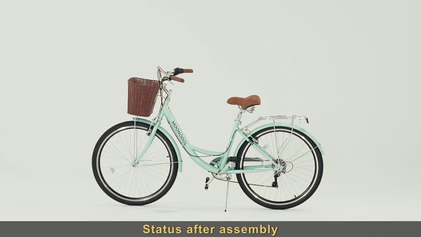 MOONCOOL Womens Bike 7 Speed, 24 26 inch Beach Cruiser Bikes for Women, Step Through Adult Bicycle with Front Basket for City Commuting