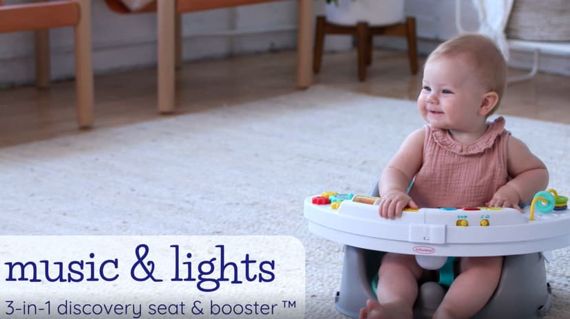 Infantino Music & Lights 3-in-1 Discovery Seat & Booster, Toddler Booster Seat for Dining Table or Kitchen Chair, Baby Activity Center & Snack Tray, Teal