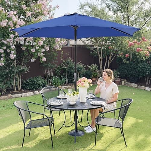 OLIXIS 7.5ft Patio Umbrella with Tilt and Crank Button & 8 Sturdy Ribs Waterproof, Patio Table Umbrella Perfect for Poolside, Terrace, Beach and Outdoor Restaurant, Blue