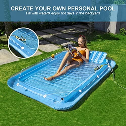 Inflatable Pool Floats Lounger for Adults, Blow Up Tanning Pool Raft Sun Tan Tub with Inflatable Pillow for Family Outdoor, Garden, Backyard Summer Water Party (14+ Year Old)