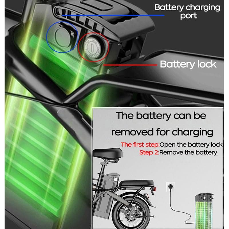 14-inch Folding Electric Bicycle, 330 Pound Load-bearing Capacity, 20 Mph, 18-28mile Range, 48V Lithium Battery, Front Headlight & Disc Brake, Alloy Steel Frame, City Commuting, Sturdy Structure,