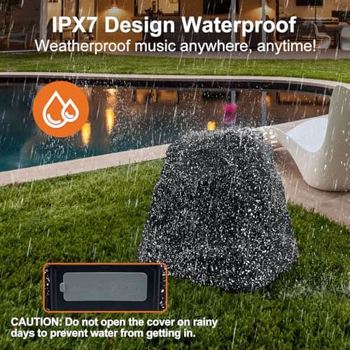 STUDIOFINIX 6.5" Rock Speakers Outdoor Waterproof - 5.3 Bluetooth Wireless Speaker Solar Powered Max Peak 200W for Garden,Patio,Deck,Pool,Backyard (Gray 1 Pair)