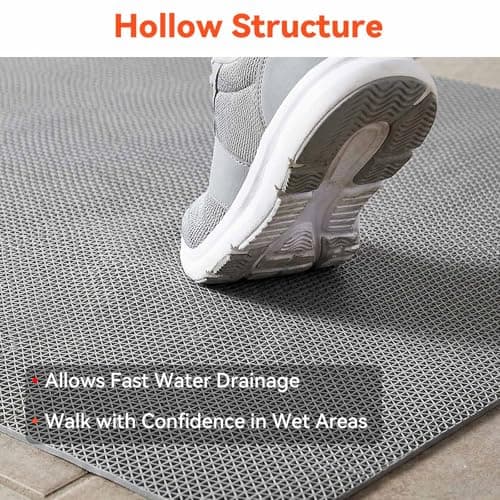 Drainage Non Slip Floor Mat 3x5 FT, Heavy-Duty PVC Rubber Runner Mat, Cuttable Flooring Roll for Wet Areas in Bathroom, Pool, Garage, Kitchen, Sauna, Indoor Outdoor Use, Gray