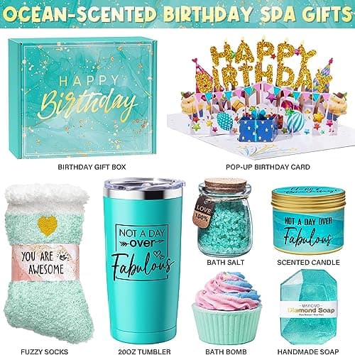 Birthday Gifts for Women Friendship, Ocean Relaxing Spa Gifts Basket Set for Women, Self Care Gifts Unique Happy Birthday Gift Idea for Mom Her Best Friends Sister Wife Girlfriend Coworker Teacher