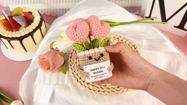 Crochet Birthday Gifts for Women – Inspirational Heart Planter Handmade Happy Birthday Gift for Women,Man,Mom, Sister, Best Friend, Coworker – Unique Gift Ideas for Her, Him, Birthday Decorations B0GWJBYTBJ