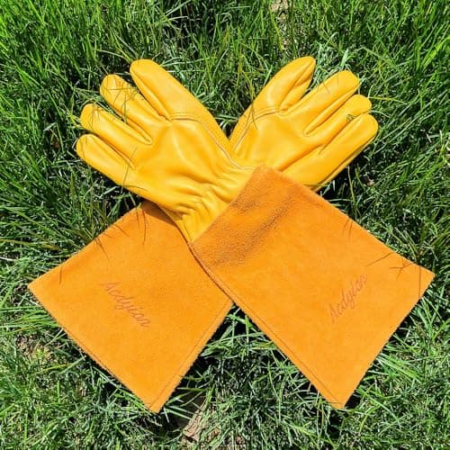Acdyion Gardening Gloves for Women/Men Rose Pruning Thorn & Cut Proof Long Forearm Protection Gauntlet, Resistant Thick Cowhide Leather Work Garden Gloves