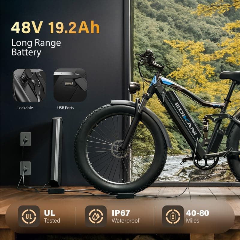 Electric Bike, Peak 2000W Full Suspension Ebike for Adults, 921.6WH Built-in Battery Mens Electric Bicycle 80 Miles Range Dual Hydraulic Brake, 26" Fat Tire Off Road E Bike for Mountain, Snow, Sand