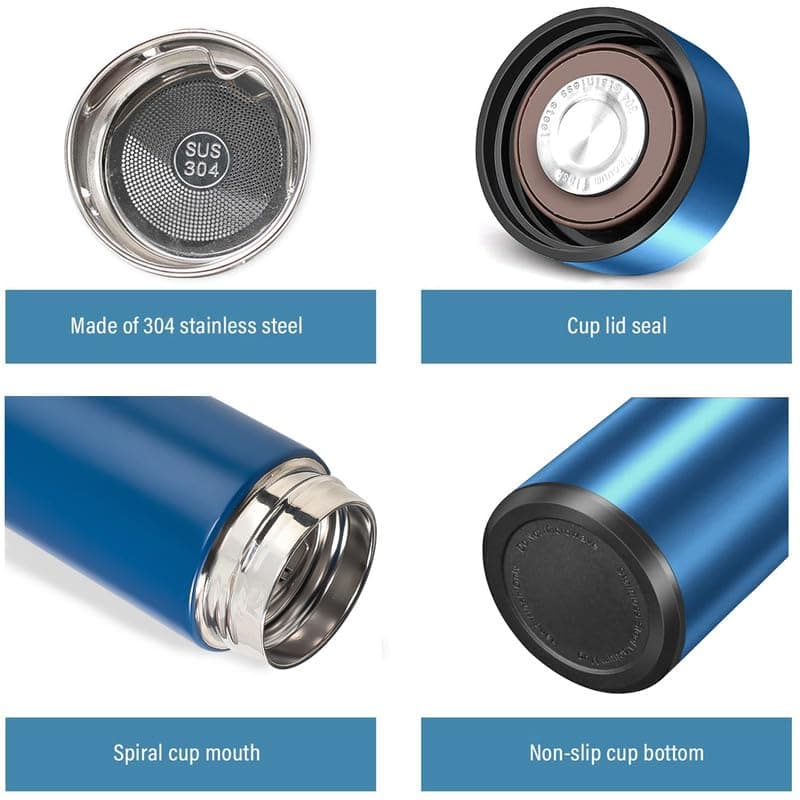 Smart Water Bottle Stainless Steel Vacuum Flask,Travel Mug with Smart LCD Touch Screen, Keep Hot Or Cold, Car Portable Travel Tea Coffee Vacuum Thermo Cup,Insulated Water Bottle (Blue)