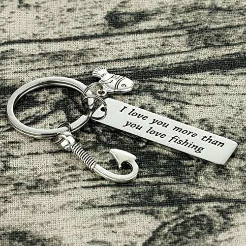 Fishing Keychain - I Love You More Than You Love Fishing Keychain Gift for Dad, Boyfriend, Husband, Fiance, Birthday, Christmas
