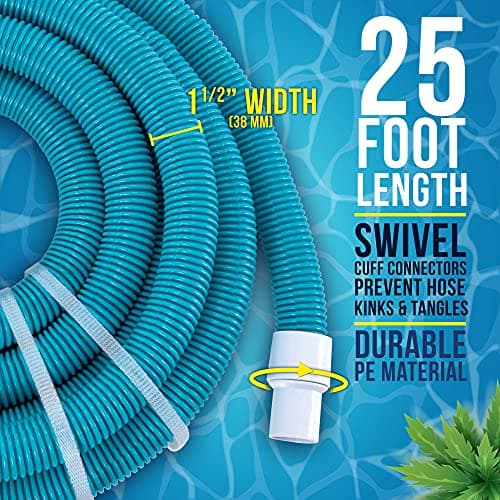 U.S. Pool Supply 1-1/2" x 25 Foot Professional Above Ground Swimming Pool Vacuum Hose with Swivel Cuff - Removable Cuff, Cut to Fit - Compatible with Filter Pumps, Filtration Systems, Chlorinators