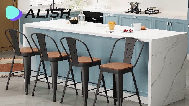 ALISH 26 Inch Industrial Bar Stools Set of 4, High Back Metal Barstools with Large Wood Seat, Counter Height Bar Chairs for Kitchen Island (26 Inch Set of 4, Black)