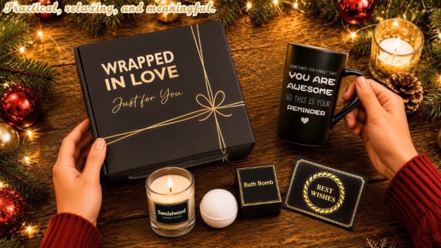 Birthday Gift for Him Dad Husband Grandpa Brother Boyfriend Friend Teacher Coworker Boss, Fathers Day, Valentines Day Eletorot Christmas Gifts for Men Women, Unique Black Spa Basket Gift Set B0GLX2J448