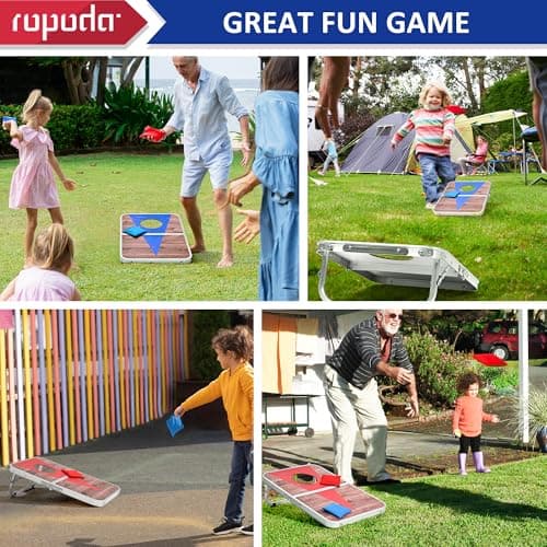 ROPODA Portable Cornhole Board Set,24x16 / 30×20in Corn Hole Games for Adults with 8 Bean Bags, Lightweight Aluminum Alloy Edging Cornhole Set for Outdoor Games, Beach and Tailgates