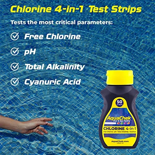 AquaChek Yellow 4-Way Pool and Spa Test Strips - 50 Yellow Test Strips - Swimming Pool Test Strips For pH, Free Chlorine, Total Alkalinity, and Cyanuric Acid - Quick and Accurate Results - Testing Kit