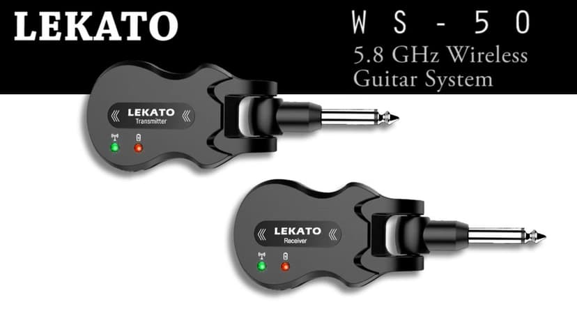 LEKATO Wireless Guitar System 5.8 Wireless Guitar Transmitter Receiver Rechargeable Audio Wireless Transmitter Receiver 4 Channels Transmission Range for Electric Guitar Bass (Black)