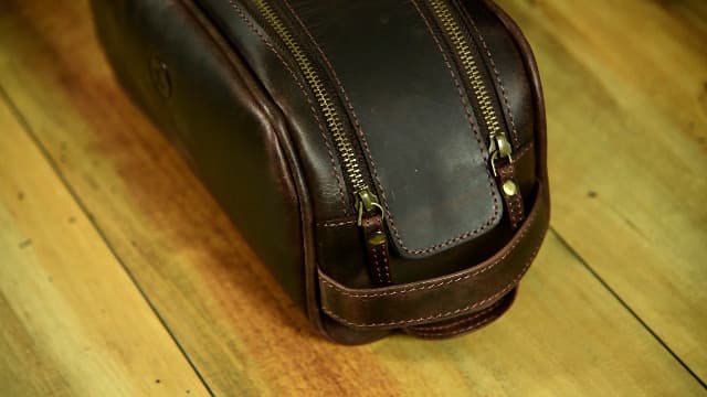 10" Premium Leather Toiletry Travel Pouch With Waterproof Lining | King-Size Handcrafted Vintage Dopp - Kit By Aaron Leather Goods (Dark Brown)