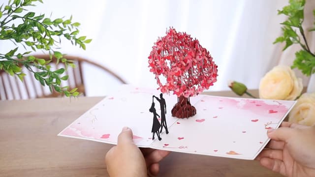 Pop Up Anniversary Card, 3D Love Tree Hearts Couple Wedding Card for Her, Wife, Husband, Him, Couple; Ideal Gift for Wedding, Romantic Birthday, Anniversary, Valentines, Mothers Day, 6x8 inch
