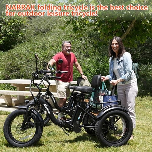 Electric Tricycle for Adults,Fat Tire Folding Electric Trike,3 Wheels Electric Bicycle Bikes, Peak 1350W Step-Thru Etrike with Removable Battery and Large Basket for Women Men