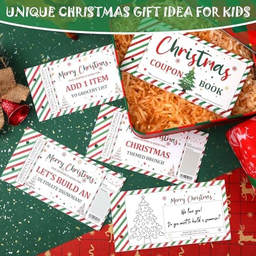 20 Pre-printed Xmas Themed Coupons, 10 Blank Cards, Unique Holiday Activity Rewards Cards, Family Secret Santa Gift Idea DIY Christmas Coupon Book, Fun Holiday Themed Coupons for Family B0DF7L2XBZ