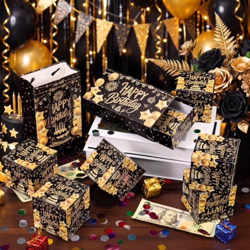 JAPDNK Happy Birthday Surprise Gift Box Explosion for Money, Pop Out Explosion Gift Box with Bounce Money Holder and Confetti, Birthday Money Bank, Birthday Gifts for Women Men B0H5C6R8DF