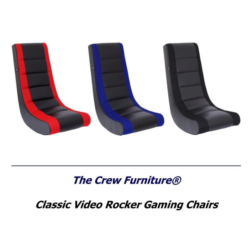 The Crew Furniture Classic Video Rocker Floor Gaming Chair, for Kids and Teens, PU Faux Leather & Polyester Mesh, Black/Red