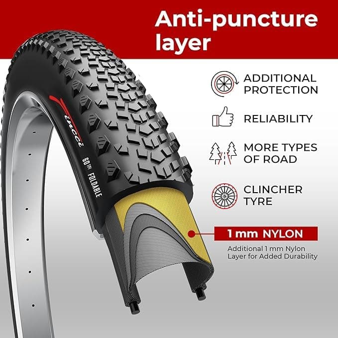 Fincci Pair 700x40c Bike Tire - 700c Gravel Tires with Kevlar & Nylon 1mm Puncture Proof - Durable 60 TPI Foldable Bicycle Tires 42-622 for Hybrid, Electric, Touring, MTB Bikes