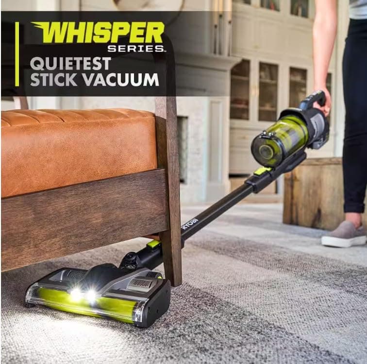 RYOBI ONE+ HP 18V Cordless Advanced Whisper Series Stick Vacuum Kit with 4.0 Ah Battery and Charger (Renewed)