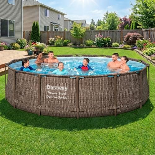 Bestway Power Steel 14’ x 42” Round Above Ground Outdoor Backyard Swimming Pool Set with 1,000 GPH Filter Pump, Ladder, and Pool Cover