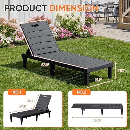 Homall Patio Chaise Lounge Chairs Set of 2, Outdoor Lightweight Lounge Chairs, 5 Position Adjustments Backrest for Outside Pool, Garden, Patio and Beach, Black