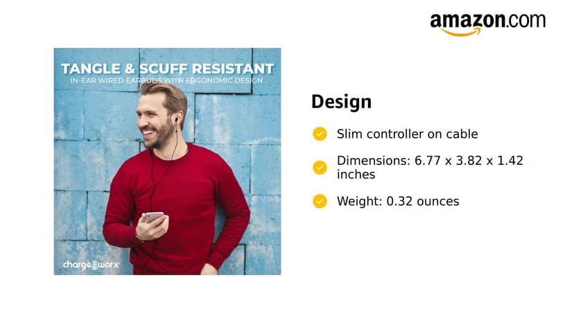 CHARGEWORX Wired Earbuds with USB-C Connector and Built-in Microphone, Corded Earphones with Noise Reduction, High-Def Stereo Sound, in-Line Audio Control, Compatible with Apple and Samsung Devices