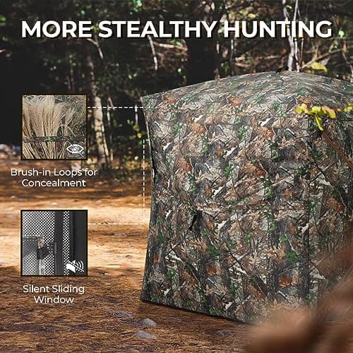 HUNTSEN Hunting Blind 270 Degree See Through Ground Blind - 2-3 & 3-4 Person Pop Up Deer Blind for Hunting with Carrying Bag - 300D Reinforced Portable Durable Blind for Turkey and Deer