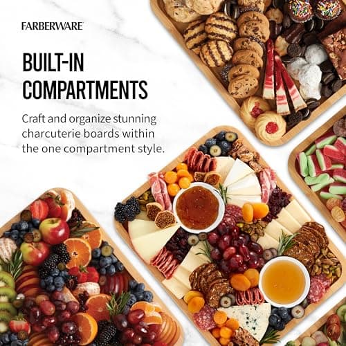 Farberware Bamboo Cutting Board with Clear Locking Lid, 11x14 Inch Charcuterie Board with Handles - Reversible Serving Board for Cheese, Meats, Snacks and More B0D2RRK7CS