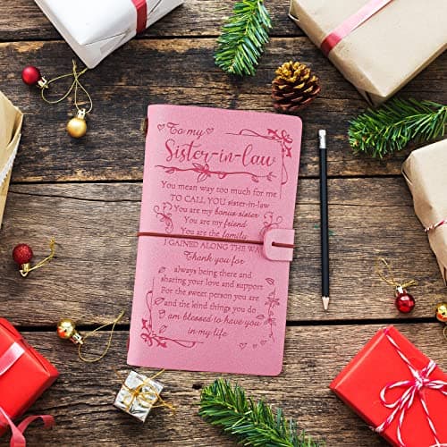 PRSTENLY Sister In Law Gifts Leather Journal, 140 Page Refillable Journal Christmas Graduation Birthday Mothers Day Gifts for Sister In Law