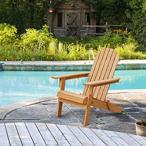 Yaheetech Folding Adirondack Chair Set of 6 Outdoor, 300LBS Solid Wood Garden Chair Weather Resistant, Fire Pit Lounge Chairs for Garden/Yard/Patio/Lawn, Natural Wood