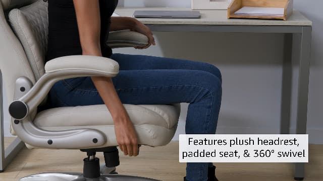 Amazon Basics Ergonomic Executive Office Desk Chair with Lumbar Support, Flip-up Armrests, Adjustable Height, Cream Leather