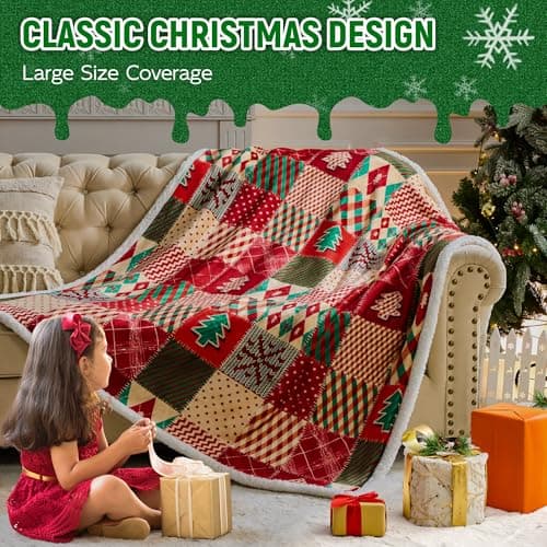 Christmas Throw Blanket, Christmas Decorations Gifts for Women, Sherpa Flannel Fleece Winter Holiday Blanket, Fluffy Cozy Soft Christams Throws for Couch Sofa Bed, ChristamsRhombus, 50" X 60"