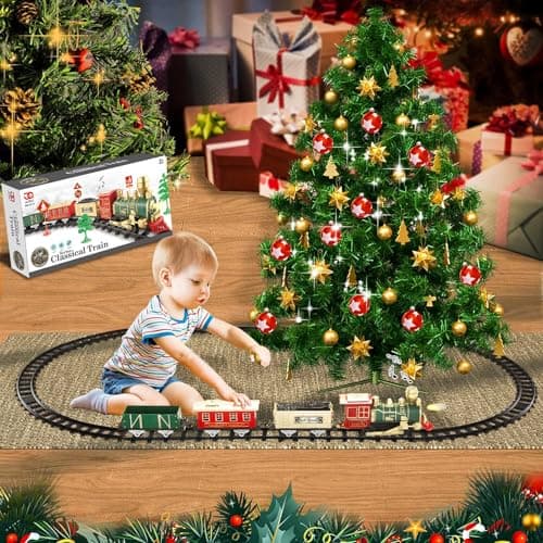 JQ JUQU Electric Train Set for Kids Ages 3-8, Battery Operated Toy Train with Lights and Sounds, 3 Cars and 10 Tracks for Christmas and Year Round Play
