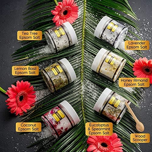 Christmas Gifts for Women Who Have Everything, Epsom Bath Salts Gift Basket Set, Relaxing Self Care Salt W/Essential Oil, Gifts for Mom, Lavender, Eucalyptus, Lemon, Coconut, Tea Tree, Honey Almond