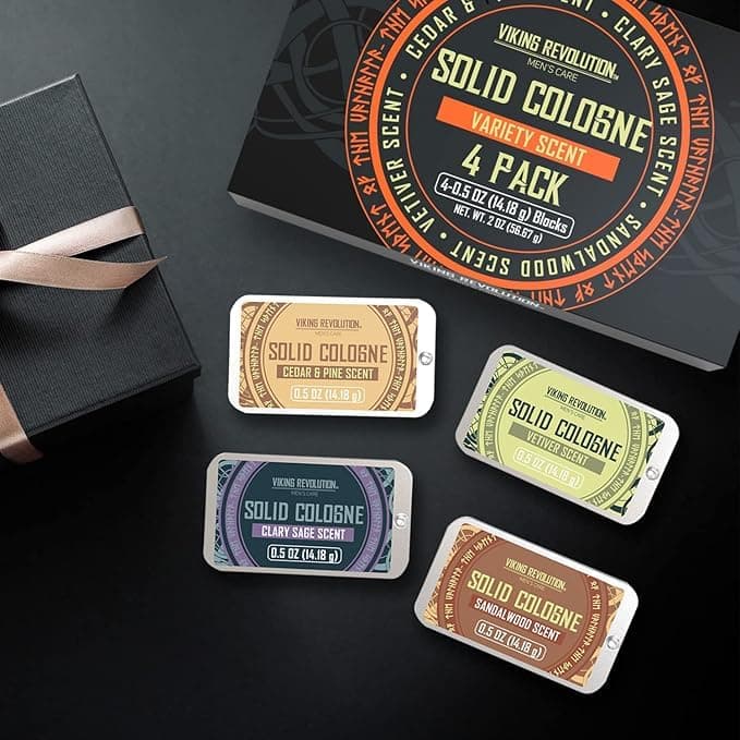 Viking Revolution 4 Pack Mens Solid Colognes 0.5 Oz - Men Solid Perfume with Cedar Wood, Clary Sage, Vetiver, Sandalwood Cologne for Mens - Travel Cologne Wax Gifts for Men
