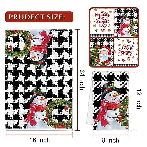 pinatas Christmas Kitchen Towels, Christmas Hand Towels Bathroom, Xmas Kitchen Decor, Black Buffalo Plaid Dish Towel Set of 4, Xmas Housewarming Gifts