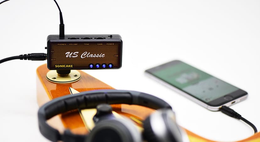 SONICAKE Guitar Headphone Amp Mini Guitar Headphone Amplifier US Classic Rechargeable Plug-in Pocket Bedroom Overdrive Reverb Effects
