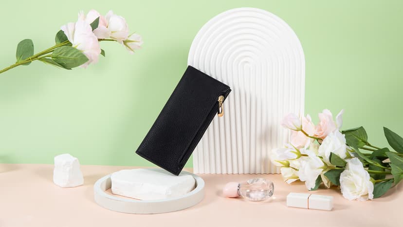 Tipmile Slim Wallet for Women, RFID Blocking Credit Card Holder, Ladies Bifold Wallet with Zipper, Black