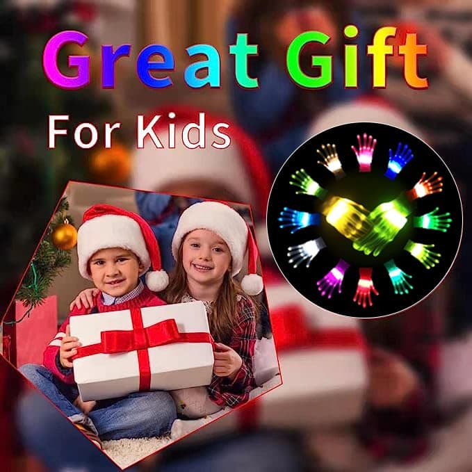 Kids Toys 12 Colors LED Gloves Cool Toys Gifts for Age 3-5 6-8 Years Old Boys Girls Halloween Costumes Light Up Gloves Stocking Stuffers Christmas Birthday Parties Gifts (1 Pairs S)