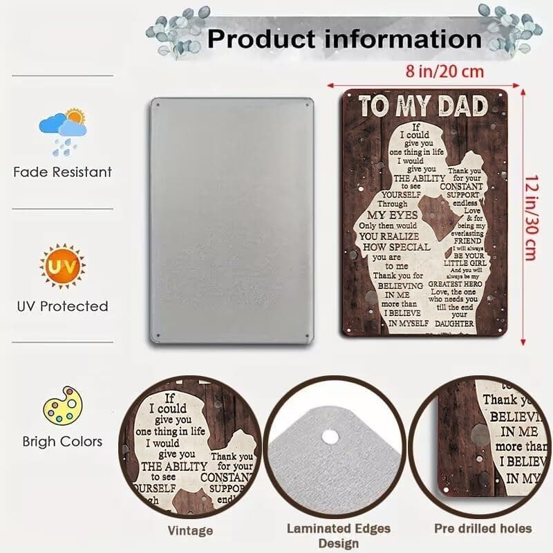 Father's Day Dad Gifts from Daughter To My Dad Always Be My Hero Funny Tin Sign Perfect for Men Room Man Cave Office Garage Workshop Home Decor 8 x 12 Inch(3333)
